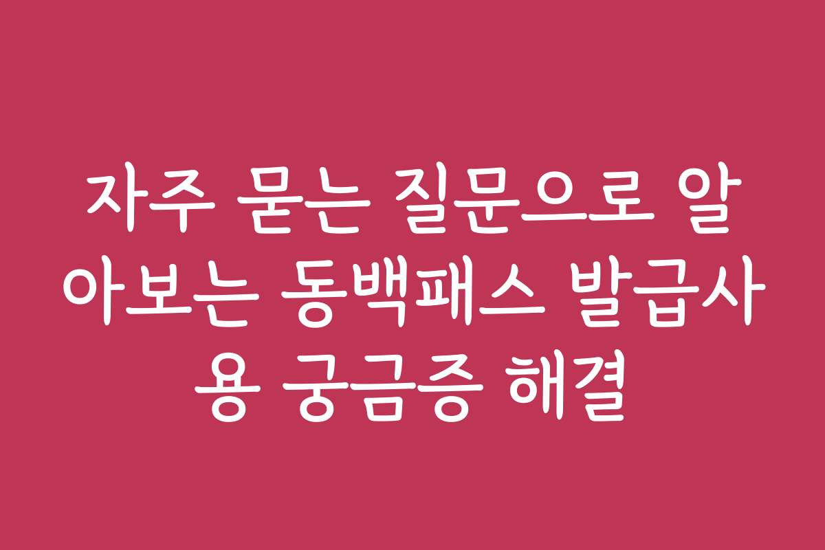 자주 묻는 질문으로 알아보는 동백패스 발급사용 궁금증 해결