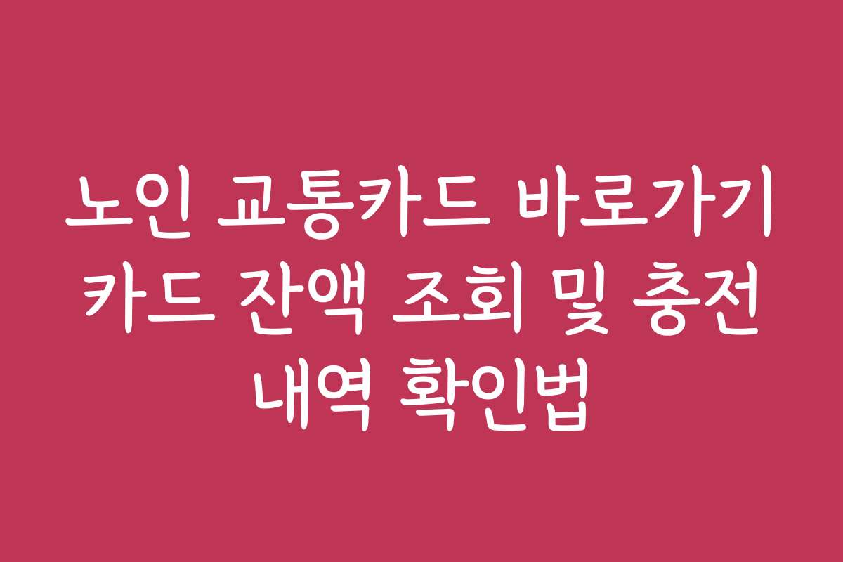 노인 교통카드 바로가기 카드 잔액 조회 및 충전 내역 확인법