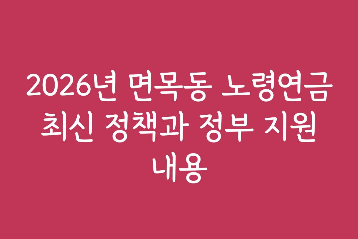 2026년 면목동 노령연금 최신 정책과 정부 지원 내용