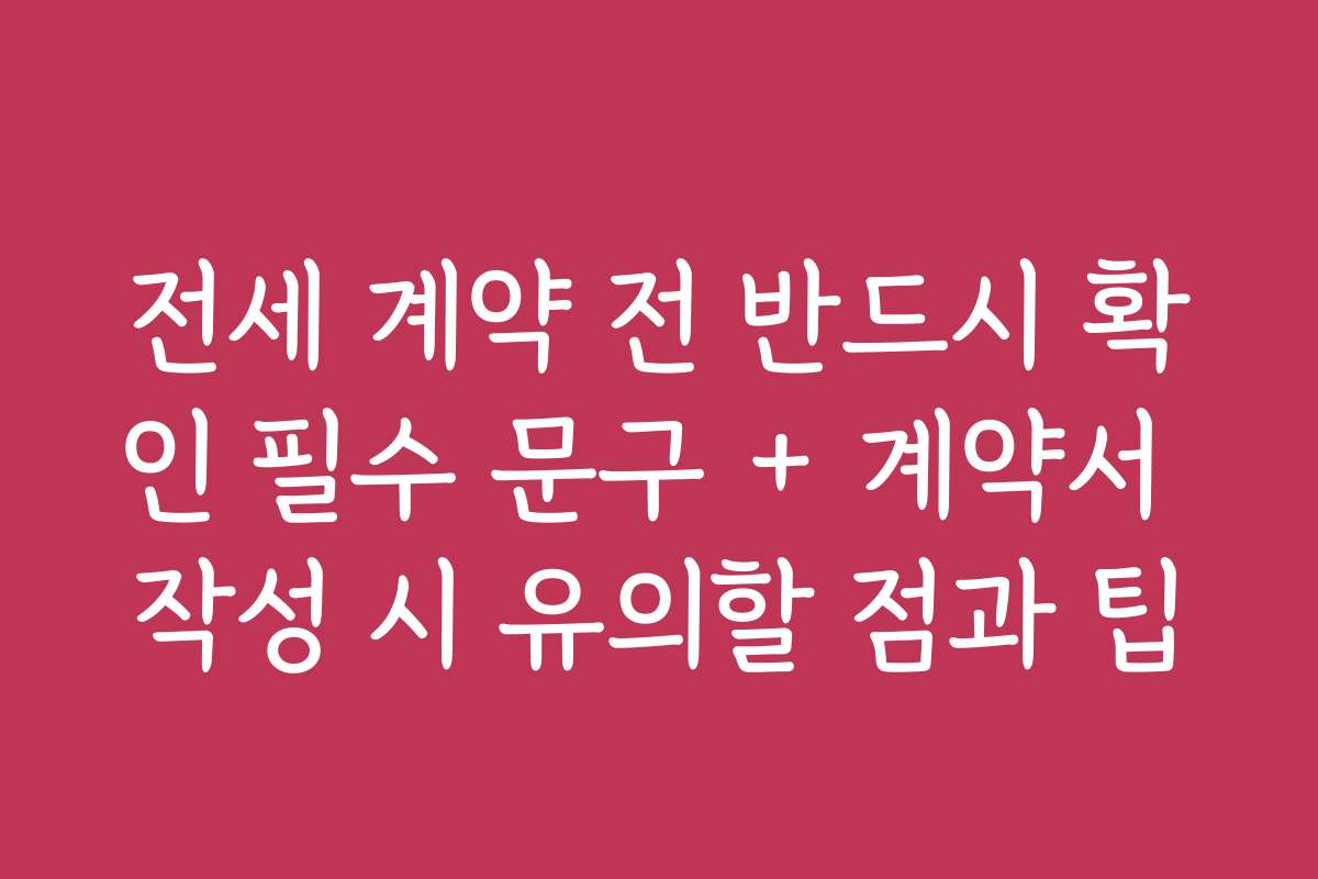 전세 계약 전 반드시 확인 필수 문구 + 계약서 작성 시 유의할 점과 팁