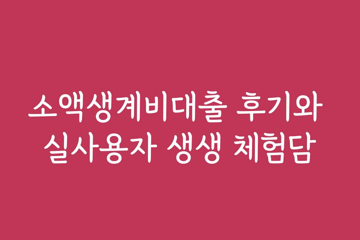 소액생계비대출 후기와 실사용자 생생 체험담