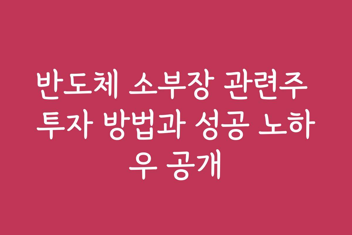 반도체 소부장 관련주 투자 방법과 성공 노하우 공개