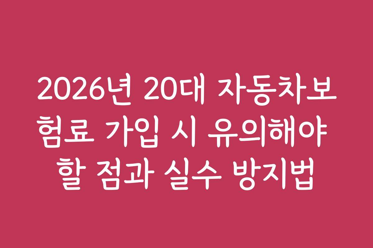 2026년 20대 자동차보험료 가입 시 유의해야 할 점과 실수 방지법