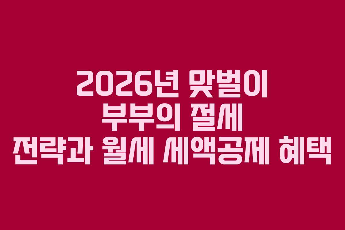 2026년 맞벌이 부부의 절세 전략과 월세 세액공제 혜택