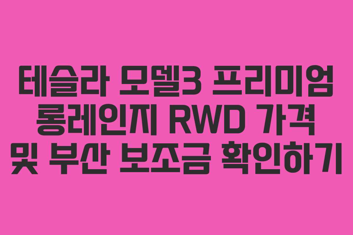 테슬라 모델3 프리미엄 롱레인지 RWD 가격 및 부산 보조금 확인하기