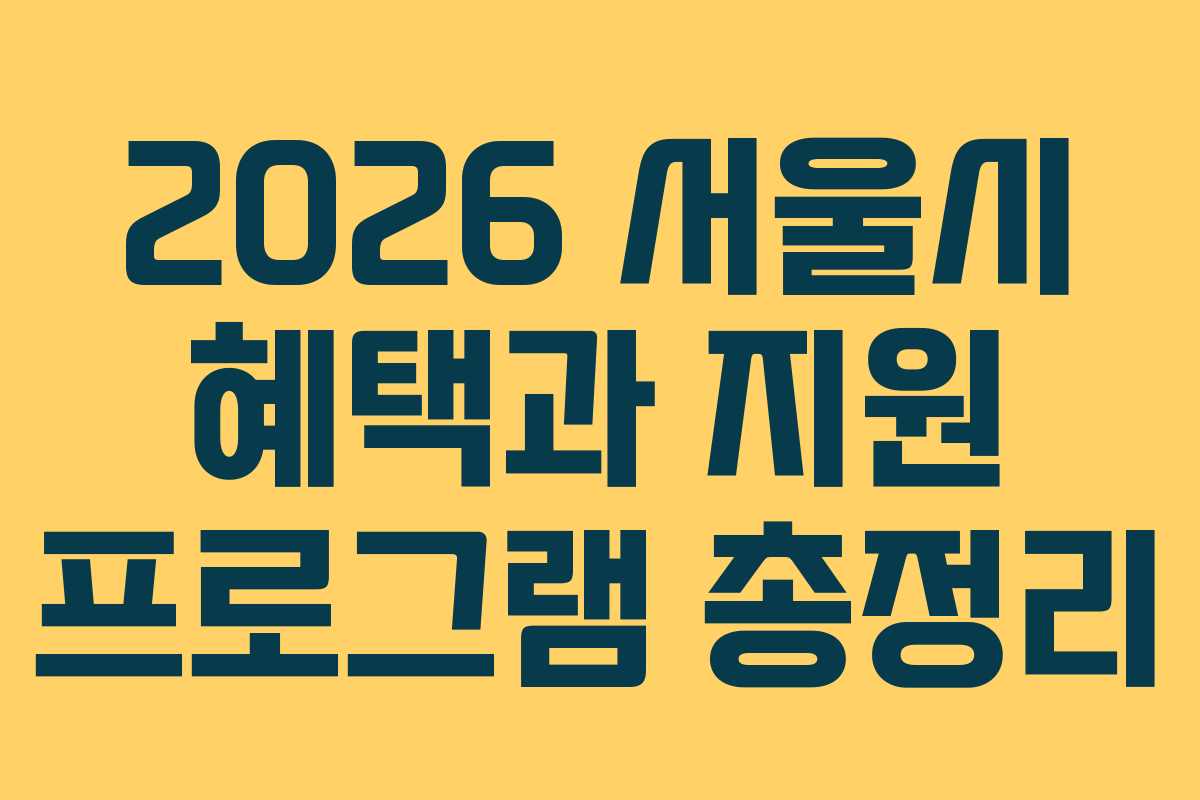 2026 서울시 혜택과 지원 프로그램 총정리