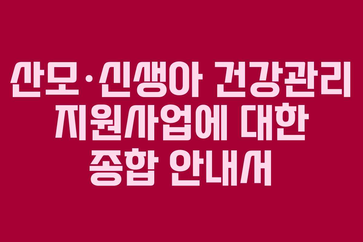 산모·신생아 건강관리 지원사업에 대한 종합 안내서