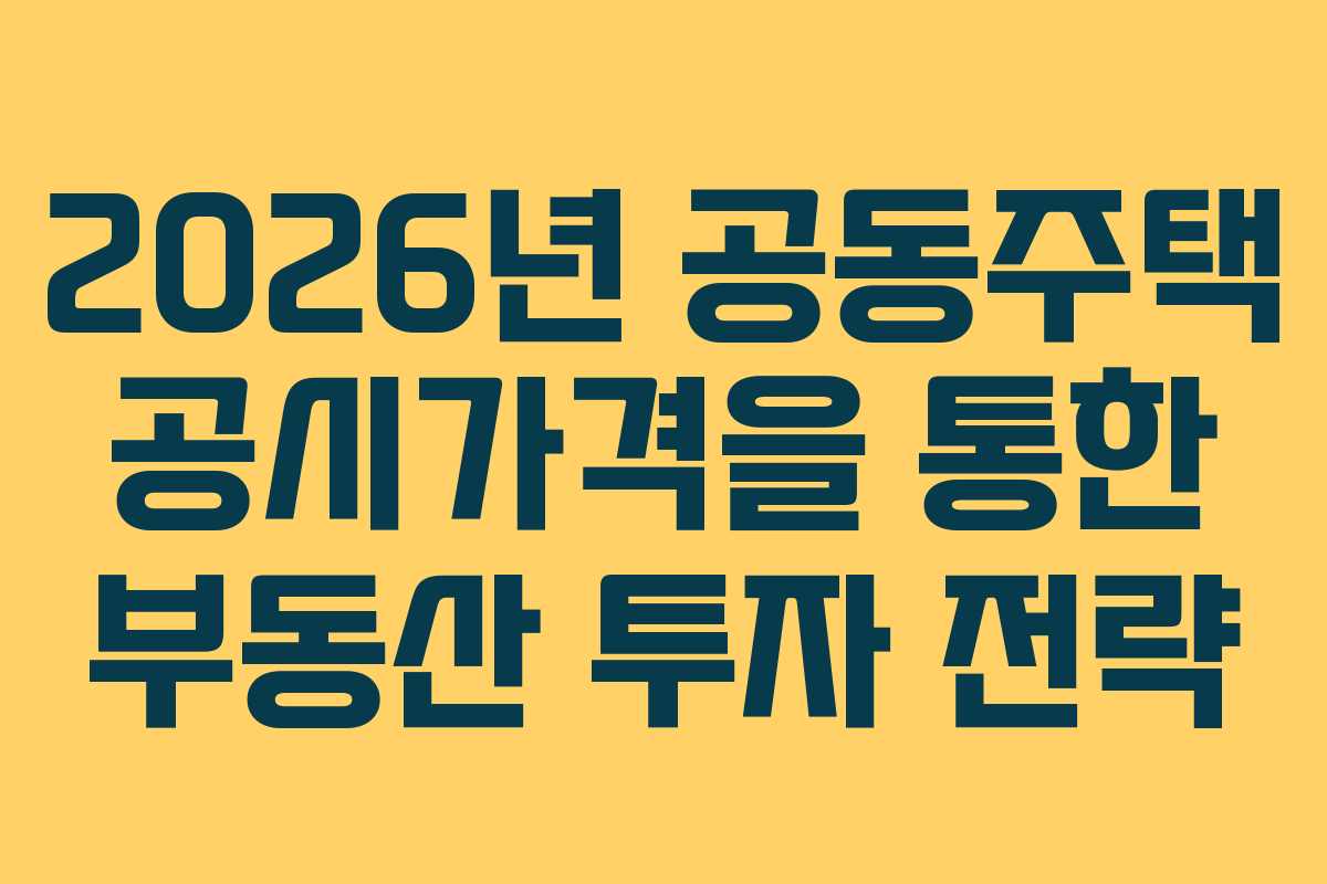 2026년 공동주택 공시가격을 통한 부동산 투자 전략