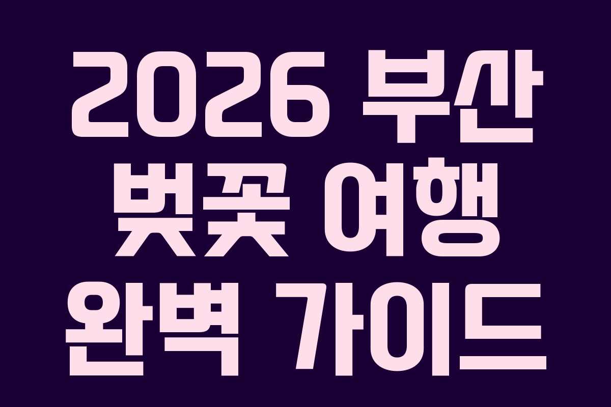 2026 부산 벚꽃 여행 완벽 가이드