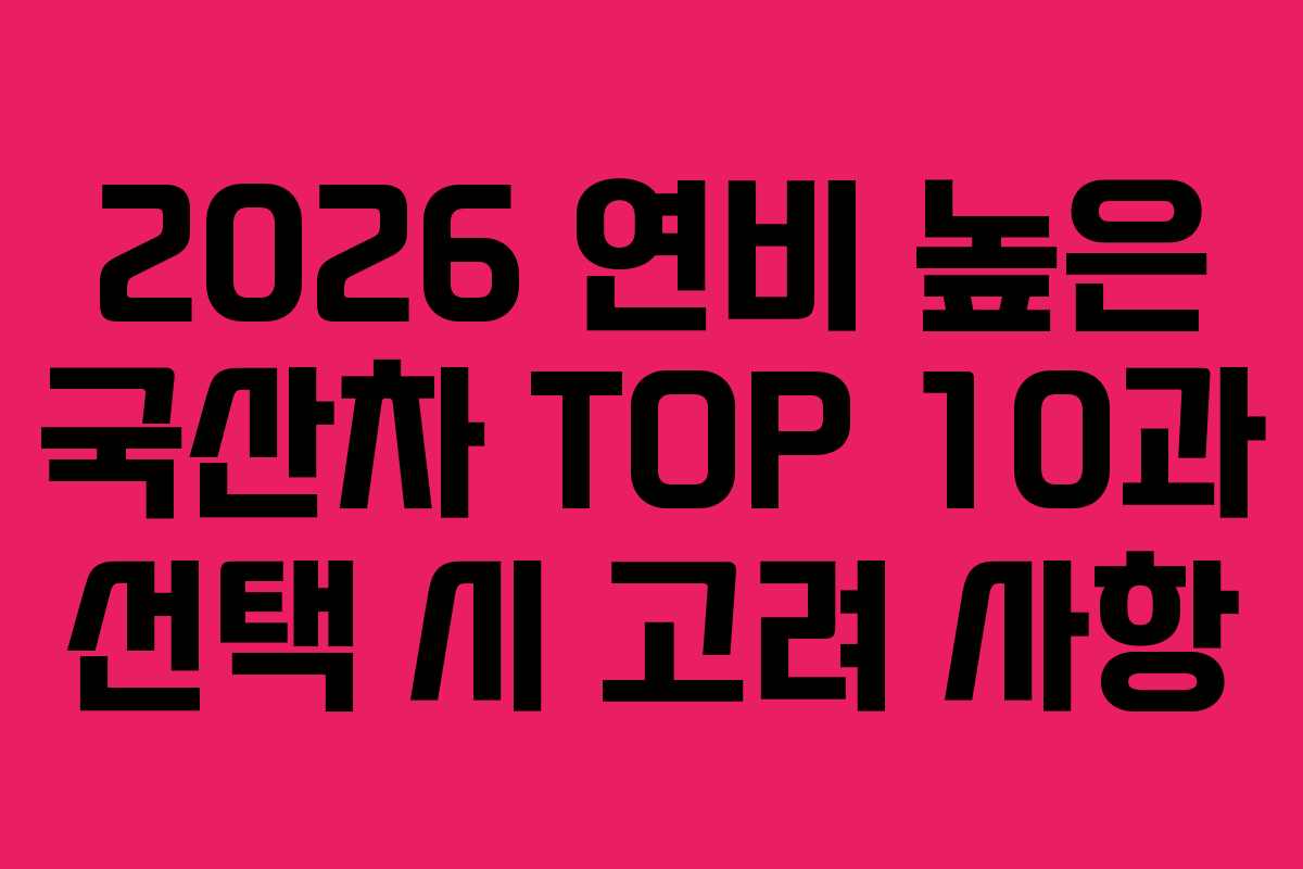 2026 연비 높은 국산차 TOP 10과 선택 시 고려 사항