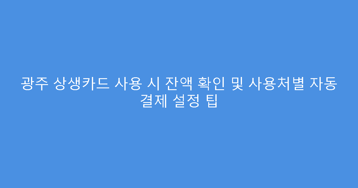 광주 상생카드 사용 시 잔액 확인 및 사용처별 자동 결제 설정 팁