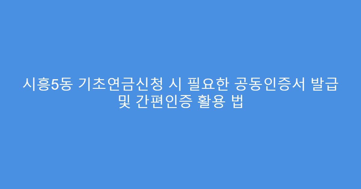 시흥5동 기초연금신청 시 필요한 공동인증서 발급 및 간편인증 활용 법