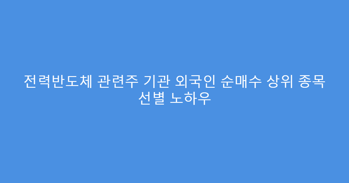 전력반도체 관련주 기관 외국인 순매수 상위 종목 선별 노하우