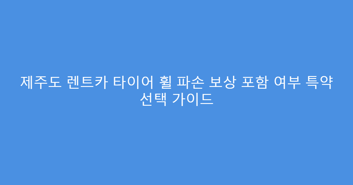 제주도 렌트카 타이어 휠 파손 보상 포함 여부 특약 선택 가이드