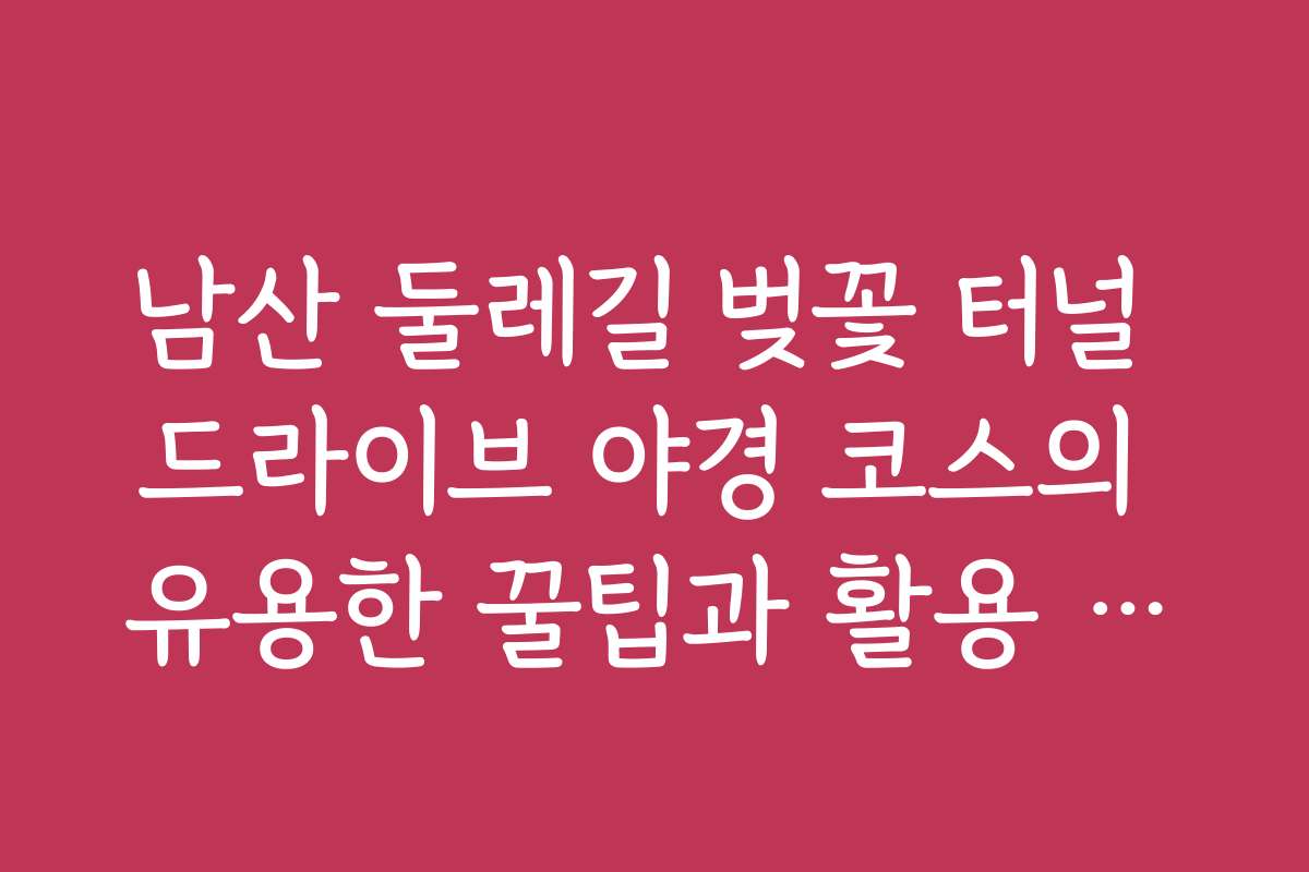 남산 둘레길 벚꽃 터널 드라이브 야경 코스의 유용한 꿀팁과 활용 노하우