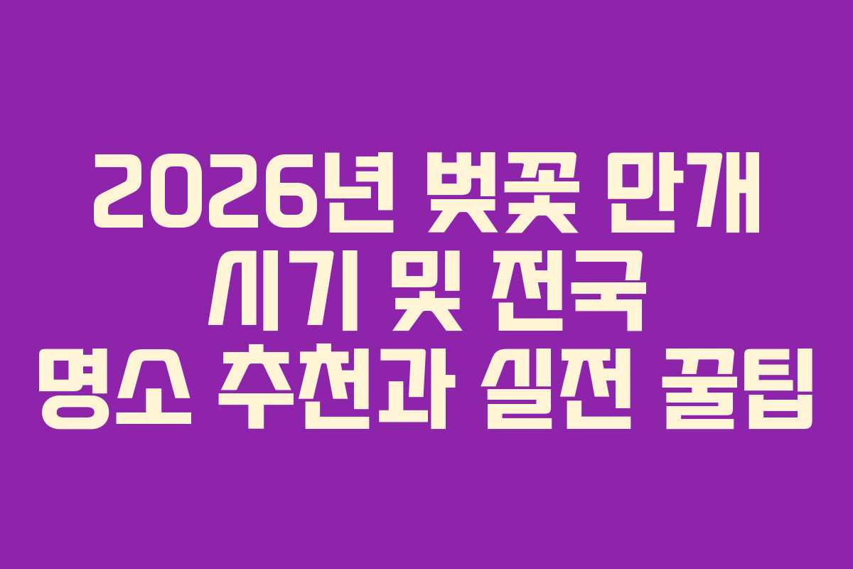 2026년 벚꽃 만개 시기 및 전국 명소 추천과 실전 꿀팁