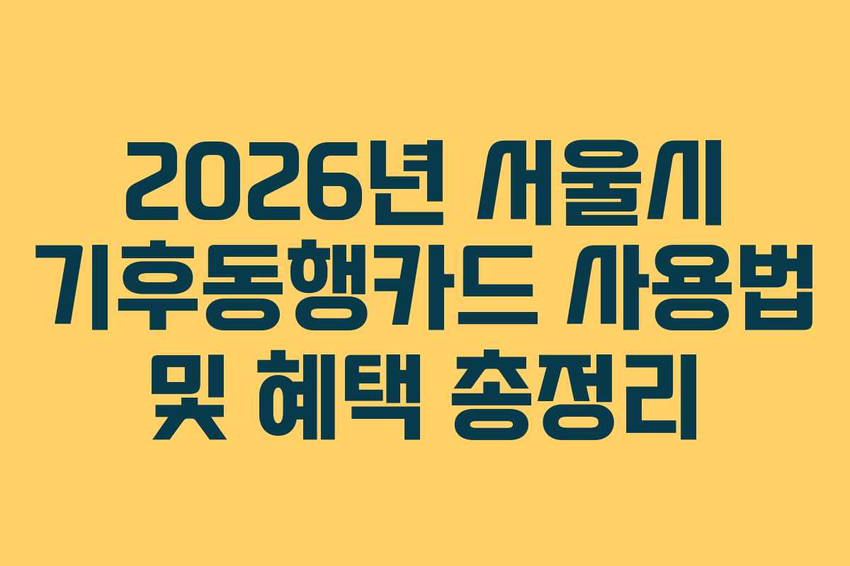 2026년 서울시 기후동행카드 사용법 및 혜택 총정리