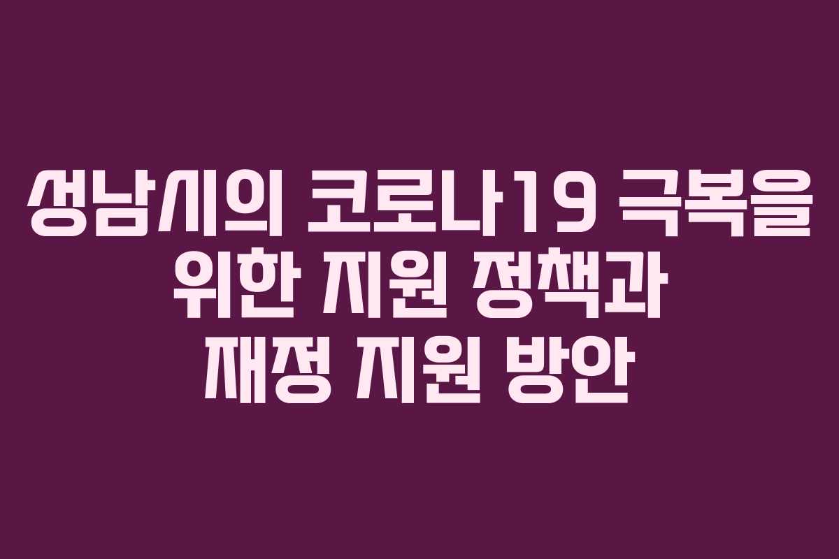 성남시의 코로나19 극복을 위한 지원 정책과 재정 지원 방안