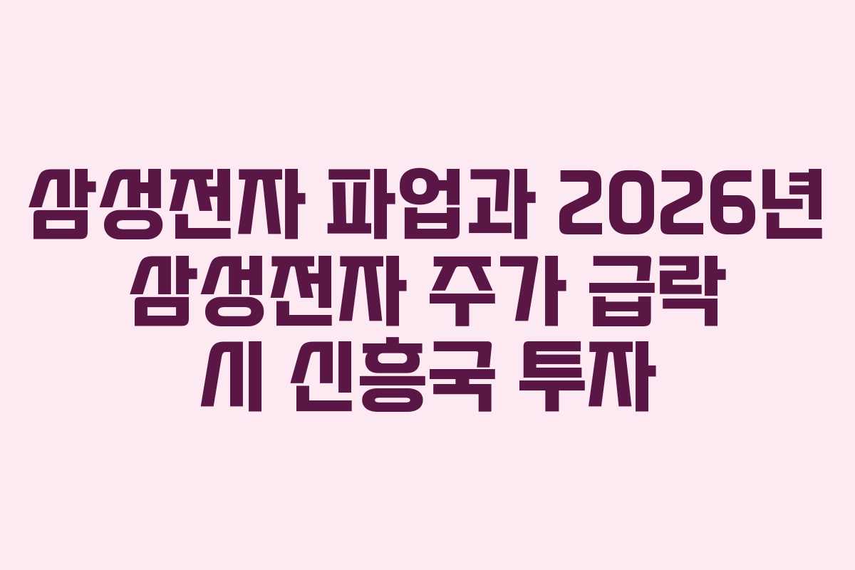 삼성전자 파업과 2026년 삼성전자 주가 급락 시 신흥국 투자